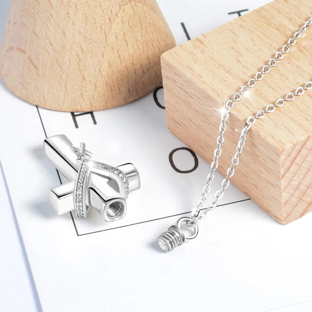 Pendant Cross Shape – Sterling 925 Silver Memorial Jewelry with Zirconia Details and Mini Cross