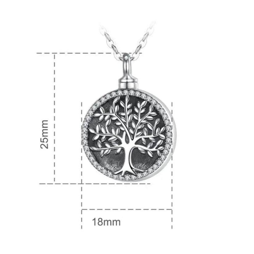 Tree of Life Pendant Round - Sterling 925 Silver Memorial Jewelry with Crystal Edge
