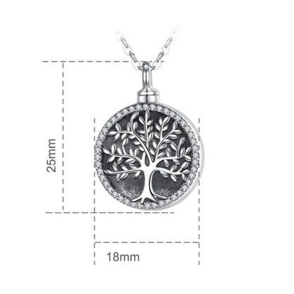 Tree of Life Pendant Round - Sterling 925 Silver Memorial Jewelry with Crystal Edge