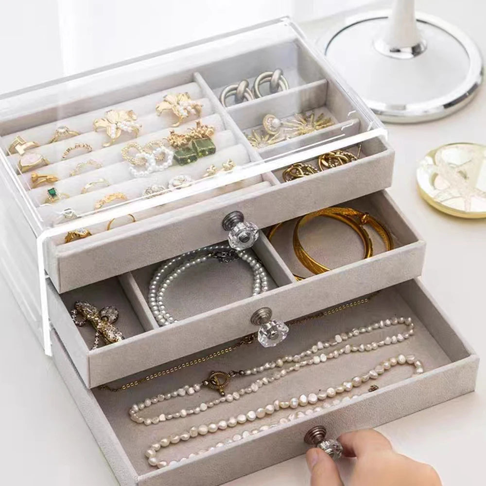 Luxury Jewelry Box with Velvet – 3 Drawers for Rings, Necklaces, Bracelets and Earrings