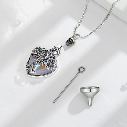 Tree of Life Heart Shape Pendant - Sterling 925 Silver Memorial Jewelry with Moonstone Inlay