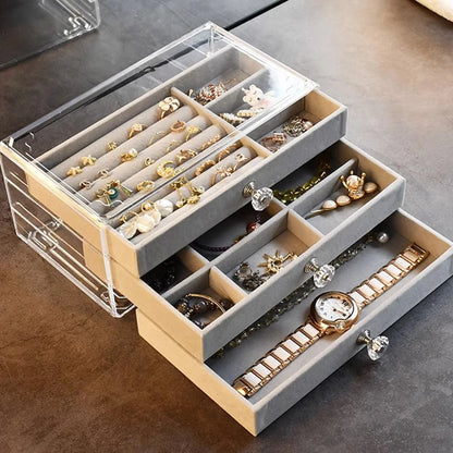 Luxury Jewelry Box with Velvet – 3 Drawers for Rings, Necklaces, Bracelets and Earrings