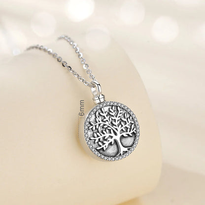 Tree of Life Pendant Round - Sterling 925 Silver Memorial Jewelry with Crystal Edge