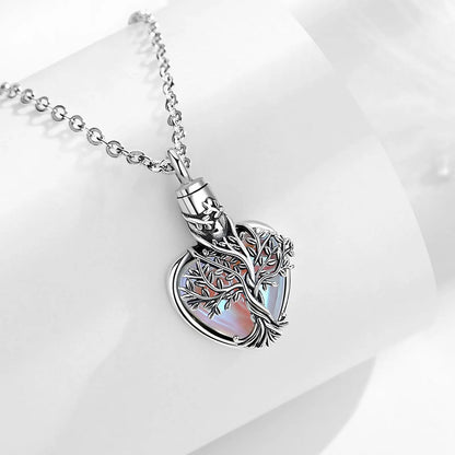 Tree of Life Heart Shape Pendant - Sterling 925 Silver Memorial Jewelry with Moonstone Inlay