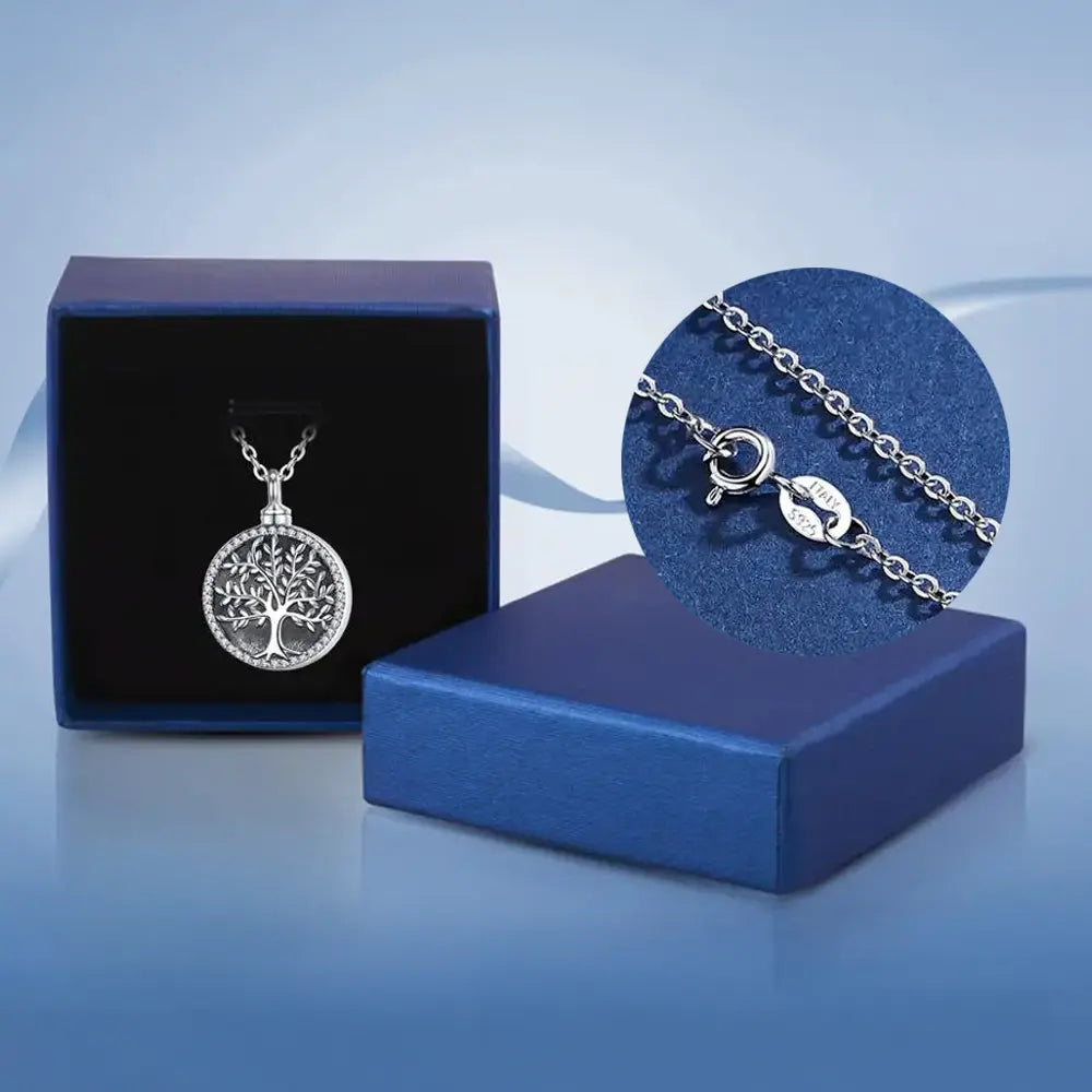 Tree of Life Pendant Round - Sterling 925 Silver Memorial Jewelry with Crystal Edge