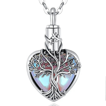 Tree of Life Heart Shape Pendant - Sterling 925 Silver Memorial Jewelry with Moonstone Inlay